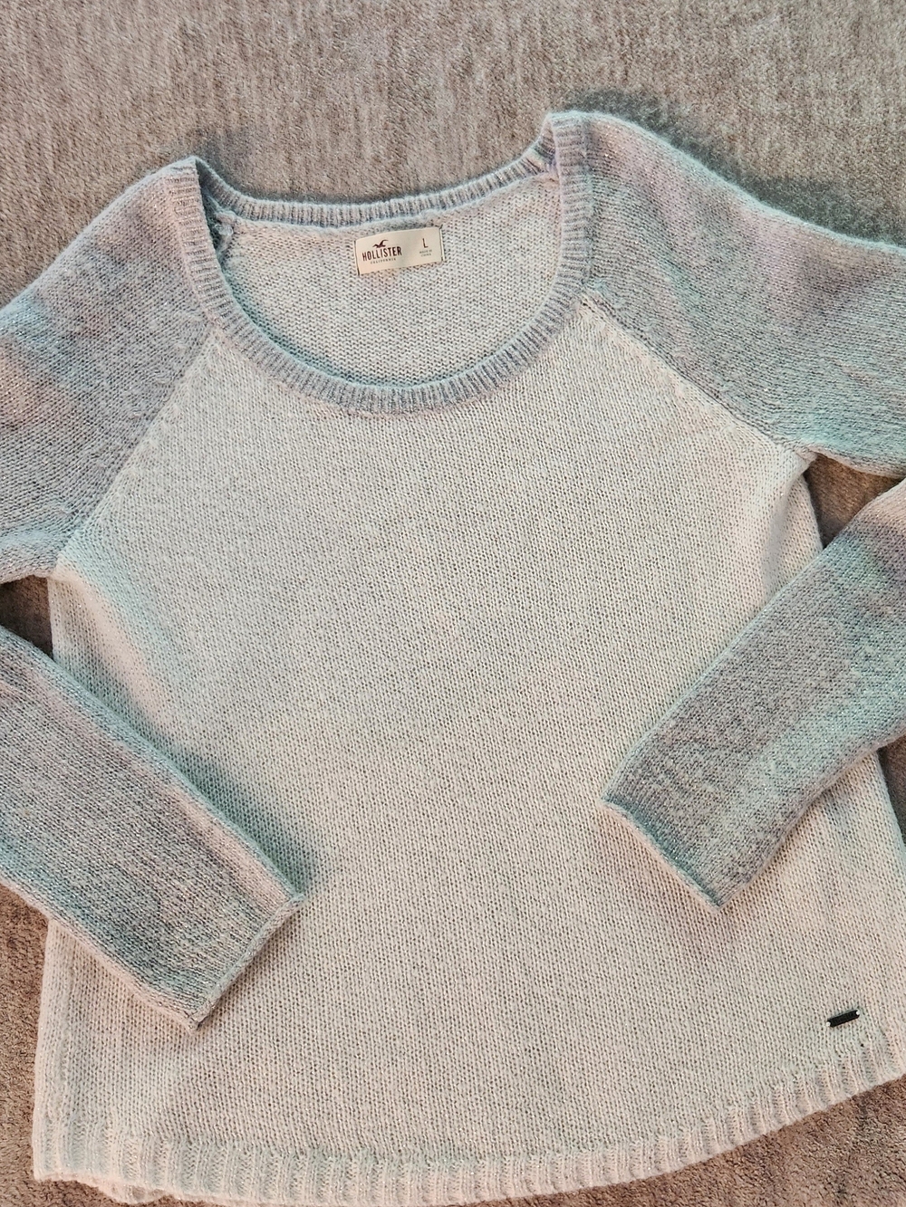 Hollister Women's Light Grey/white Crewneck Sweater Size Large